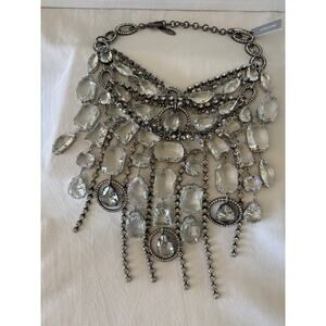 Chicos Over The Top Chrystal Bib Necklace In Silver BRAND NEW WITH TAGS Heavy